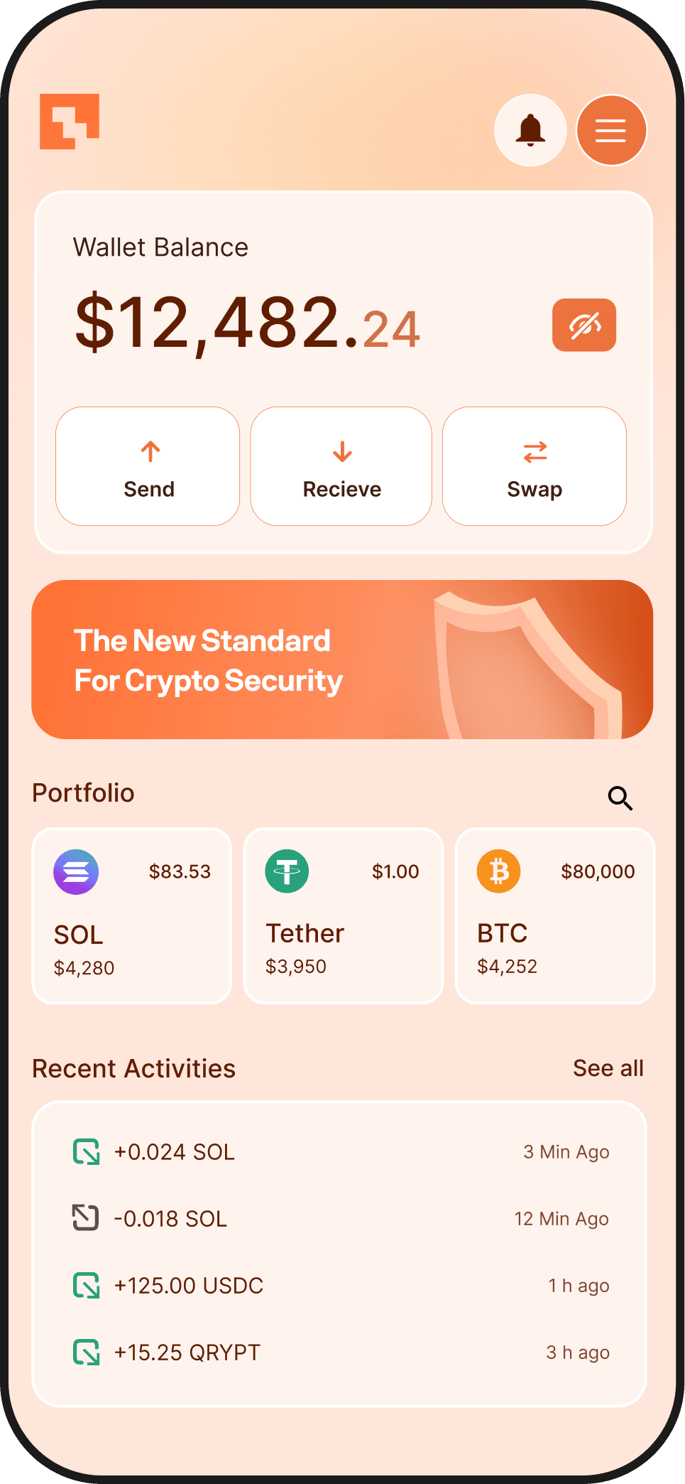 Qrypt Mobile portfolio screen